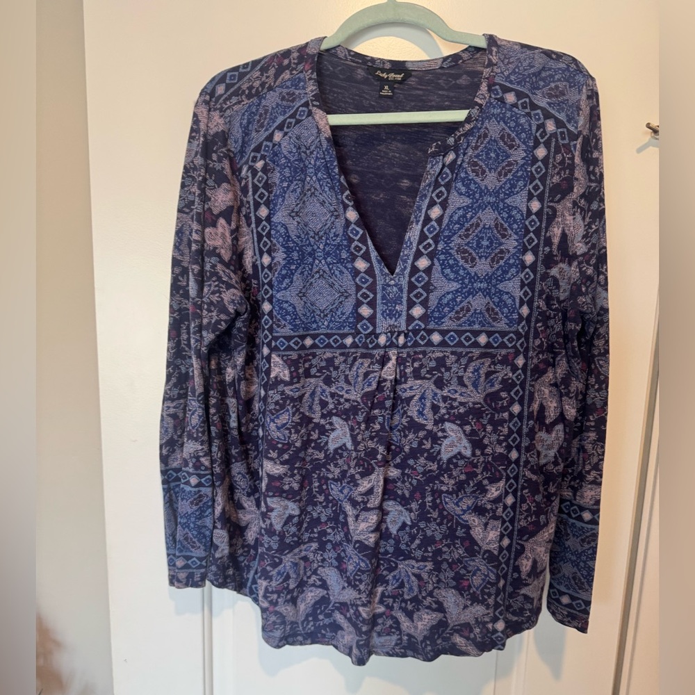 Lucky Brand Navy and Lavender Patterned Blouse